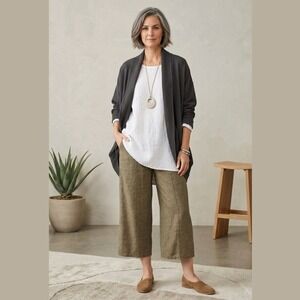 Eileen Fisher Womens Medium Linen Wide Leg Crop Pants Minimalist Quiet Luxury
